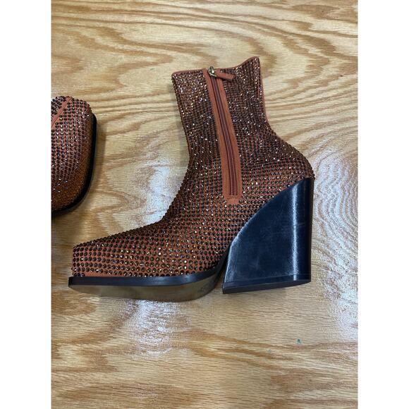 Stella McCartney Cowboy Crystal Embellished Booties Women's 8 Rust (s19) - Picture 7 of 15